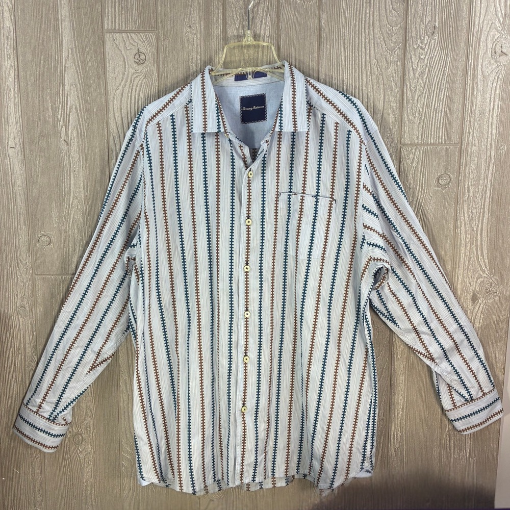 Tommy Bahama Mens XL Striped Shirt Long Sleeve 100% Cotton Coastal Resort